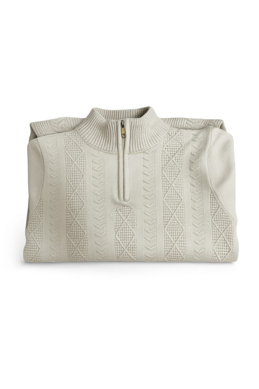 Textured Zip-Neck Winter Sweater
